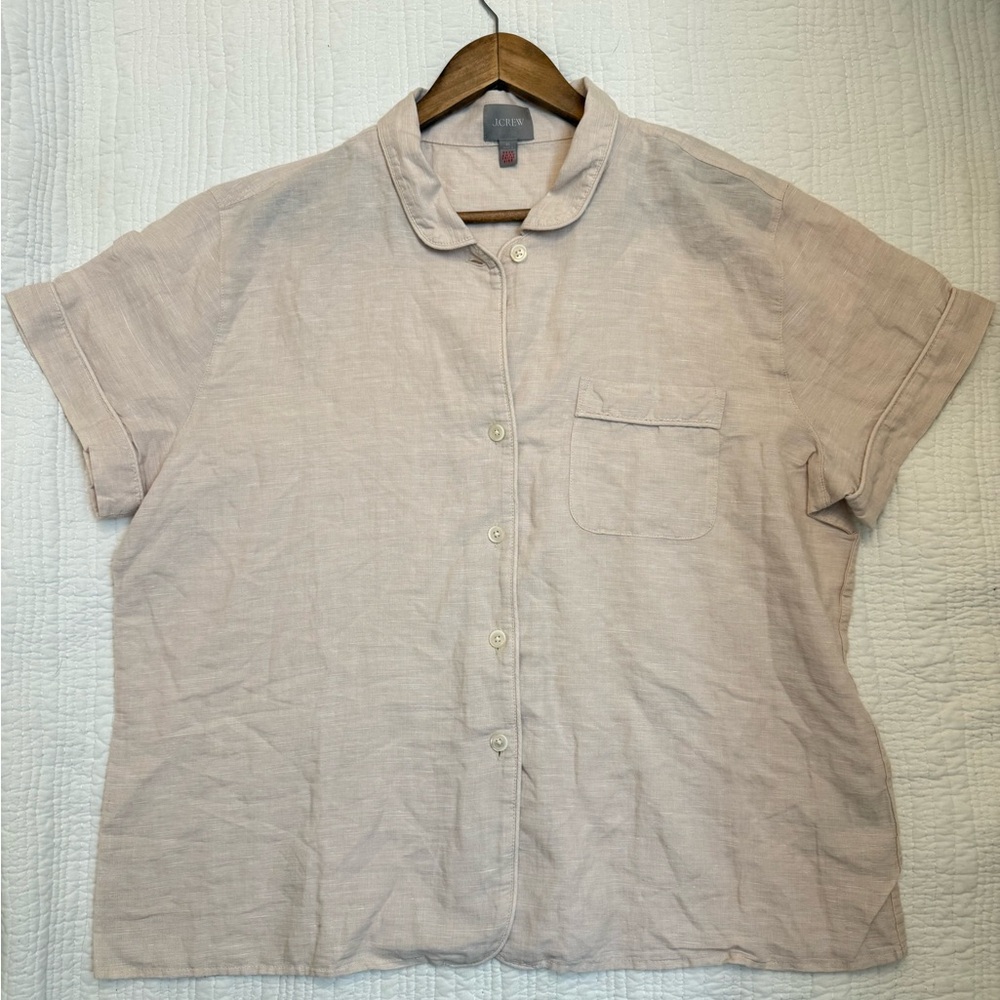 J.Crew Women's XL Warm Clay Linen-Cotton Short-Sleeve Pajama TOP ONLY